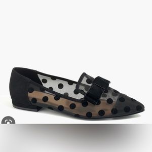 J Crew black mesh polka dot flats with velvet bow sz 7.5
